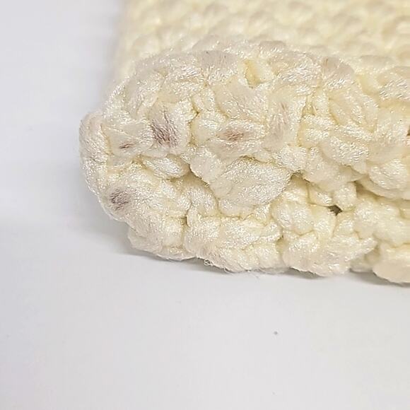 Macrame Crochet Knit Womens Handbag Purse Ivory Peel & Stick Closure 10" x 7.75" - Picture 11 of 11